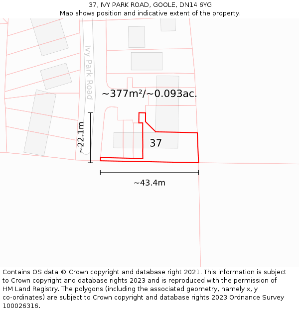 37, IVY PARK ROAD, GOOLE, DN14 6YG: Plot and title map