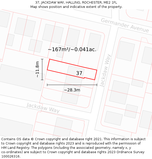 37, JACKDAW WAY, HALLING, ROCHESTER, ME2 1FL: Plot and title map