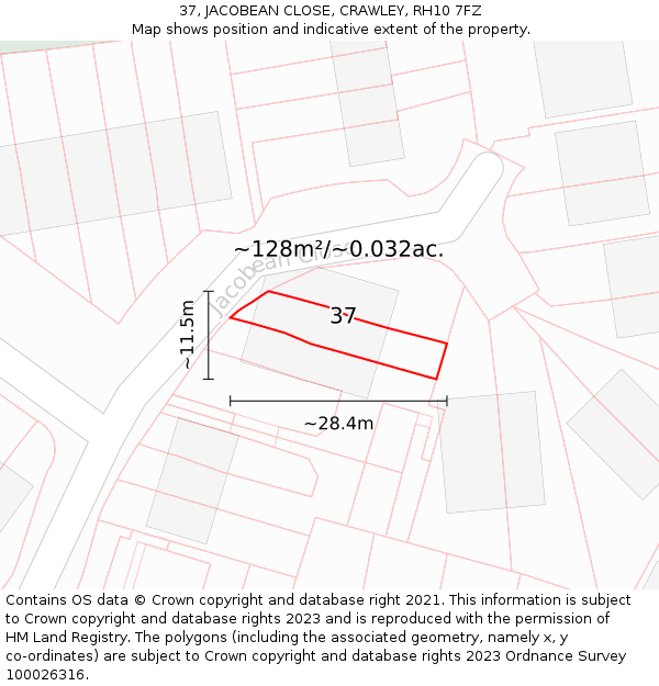 37, JACOBEAN CLOSE, CRAWLEY, RH10 7FZ: Plot and title map