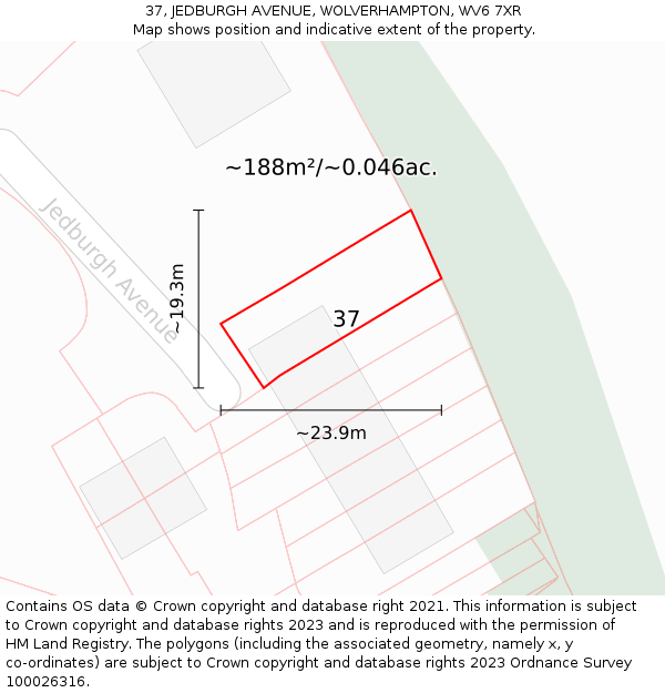 37, JEDBURGH AVENUE, WOLVERHAMPTON, WV6 7XR: Plot and title map