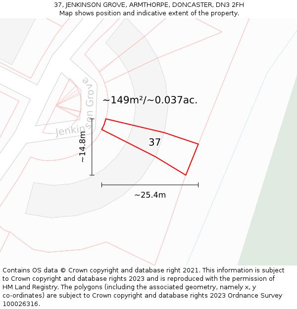 37, JENKINSON GROVE, ARMTHORPE, DONCASTER, DN3 2FH: Plot and title map