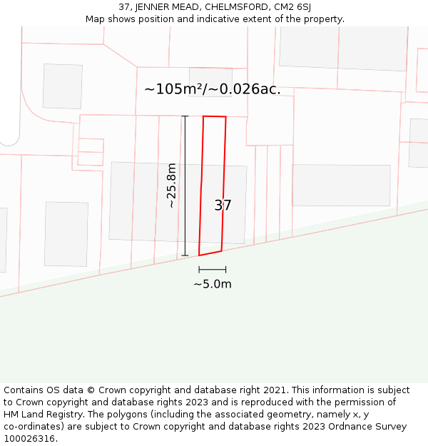 37, JENNER MEAD, CHELMSFORD, CM2 6SJ: Plot and title map