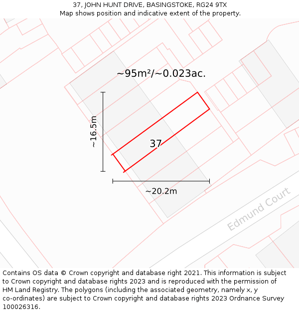 37, JOHN HUNT DRIVE, BASINGSTOKE, RG24 9TX: Plot and title map