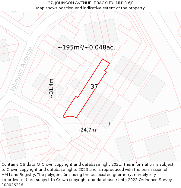 37, JOHNSON AVENUE, BRACKLEY, NN13 6JE: Plot and title map
