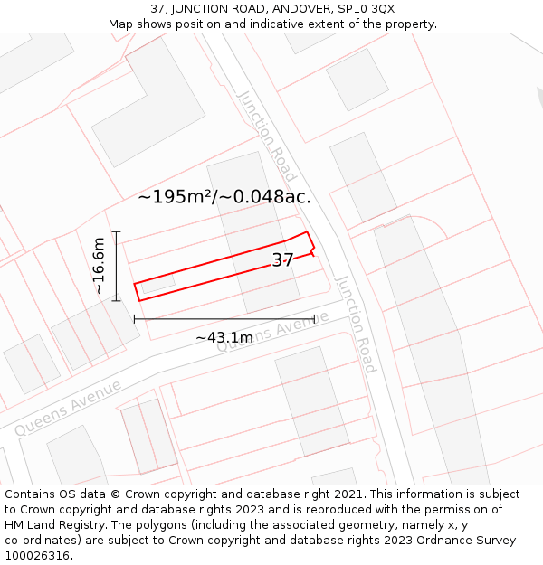 37, JUNCTION ROAD, ANDOVER, SP10 3QX: Plot and title map