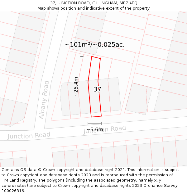 37, JUNCTION ROAD, GILLINGHAM, ME7 4EQ: Plot and title map