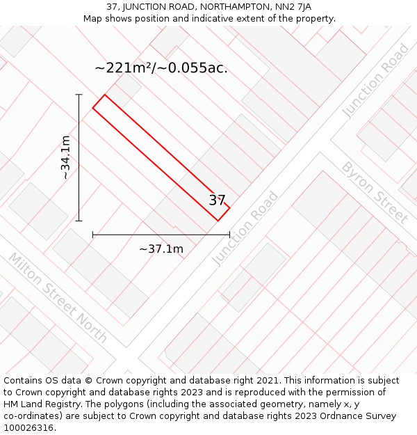 37, JUNCTION ROAD, NORTHAMPTON, NN2 7JA: Plot and title map
