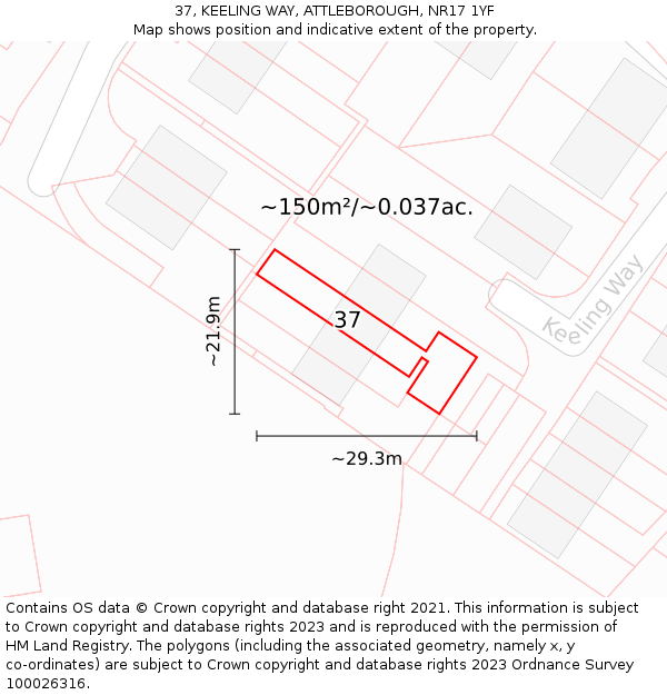 37, KEELING WAY, ATTLEBOROUGH, NR17 1YF: Plot and title map