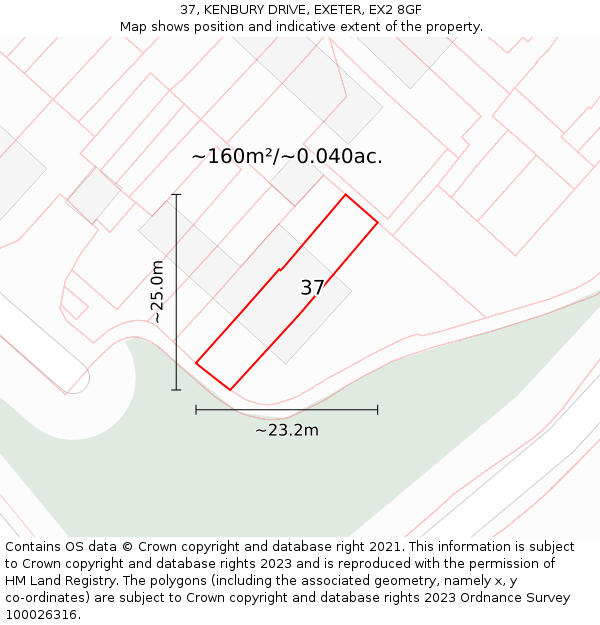 37, KENBURY DRIVE, EXETER, EX2 8GF: Plot and title map