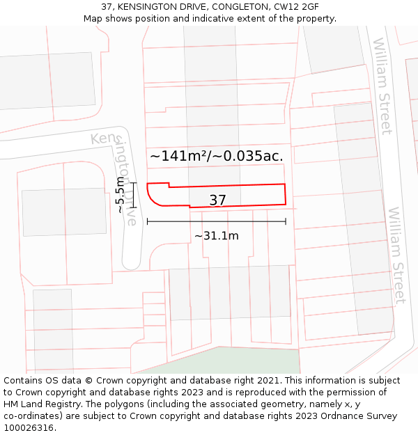 37, KENSINGTON DRIVE, CONGLETON, CW12 2GF: Plot and title map