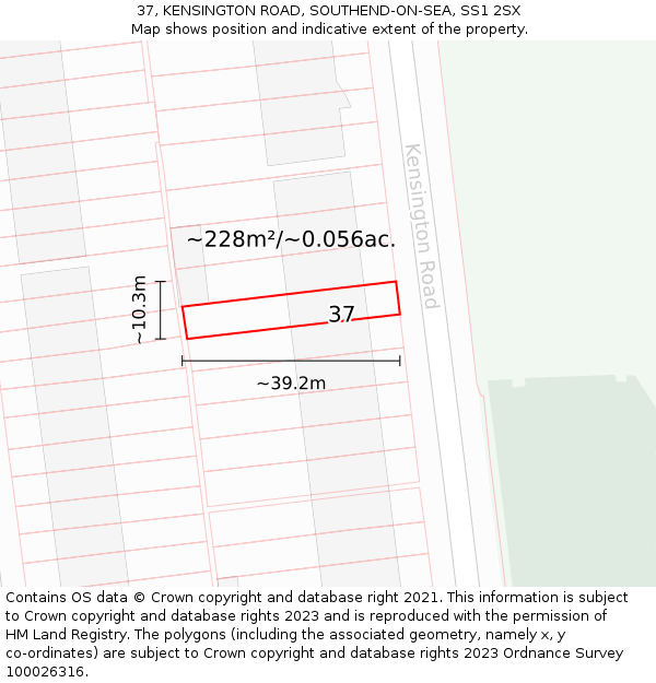 37, KENSINGTON ROAD, SOUTHEND-ON-SEA, SS1 2SX: Plot and title map