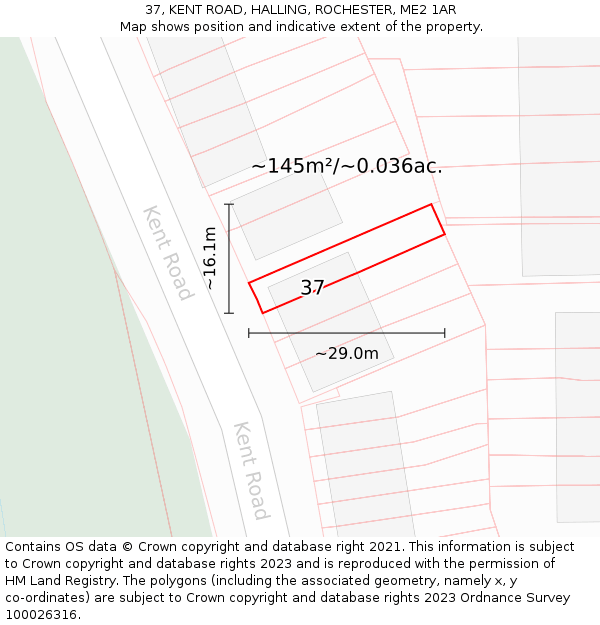 37, KENT ROAD, HALLING, ROCHESTER, ME2 1AR: Plot and title map