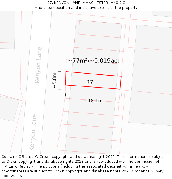 37, KENYON LANE, MANCHESTER, M40 9JG: Plot and title map