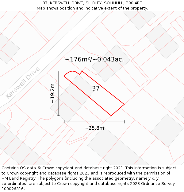 37, KERSWELL DRIVE, SHIRLEY, SOLIHULL, B90 4PE: Plot and title map