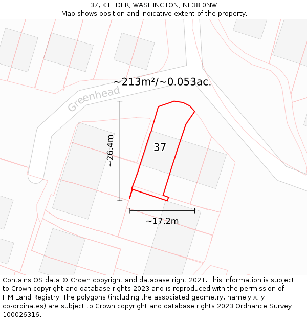 37, KIELDER, WASHINGTON, NE38 0NW: Plot and title map