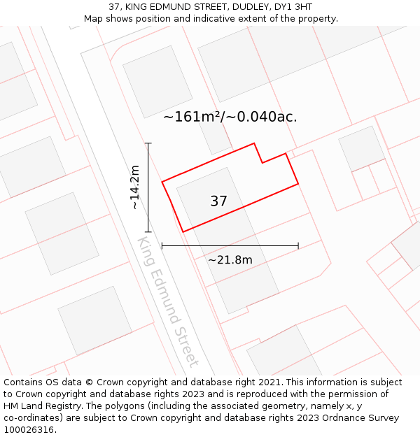 37, KING EDMUND STREET, DUDLEY, DY1 3HT: Plot and title map