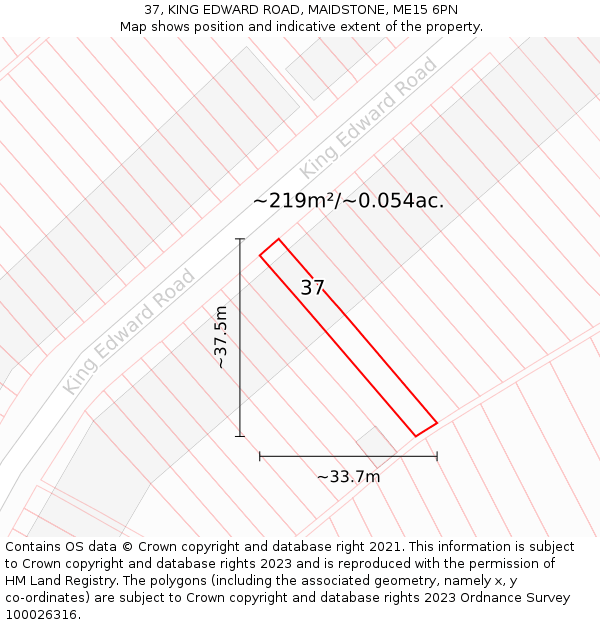 37, KING EDWARD ROAD, MAIDSTONE, ME15 6PN: Plot and title map