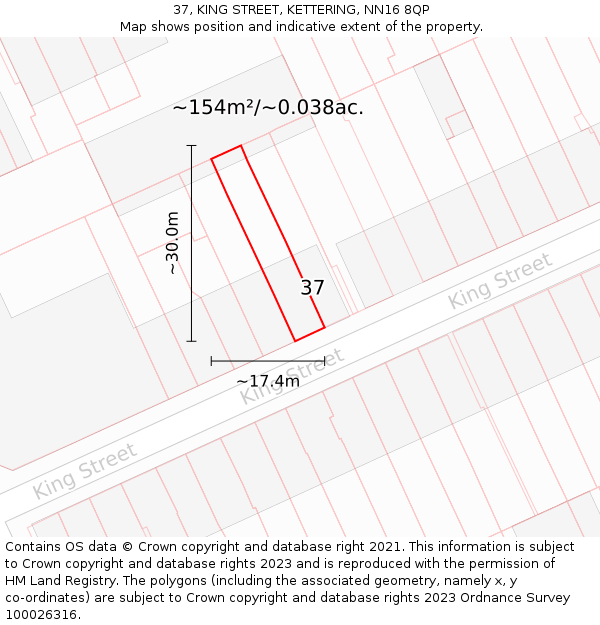 37, KING STREET, KETTERING, NN16 8QP: Plot and title map