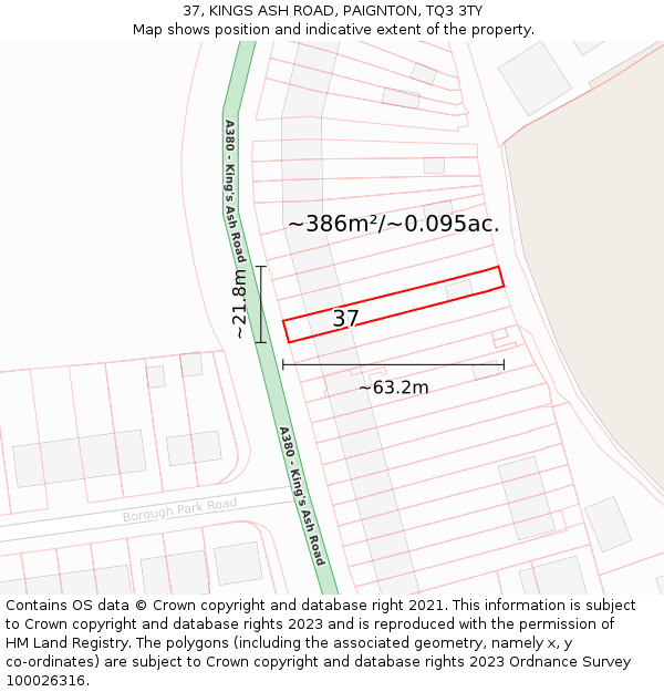 37, KINGS ASH ROAD, PAIGNTON, TQ3 3TY: Plot and title map