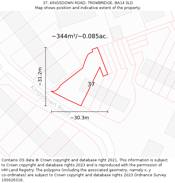 37, KINGSDOWN ROAD, TROWBRIDGE, BA14 0LD: Plot and title map