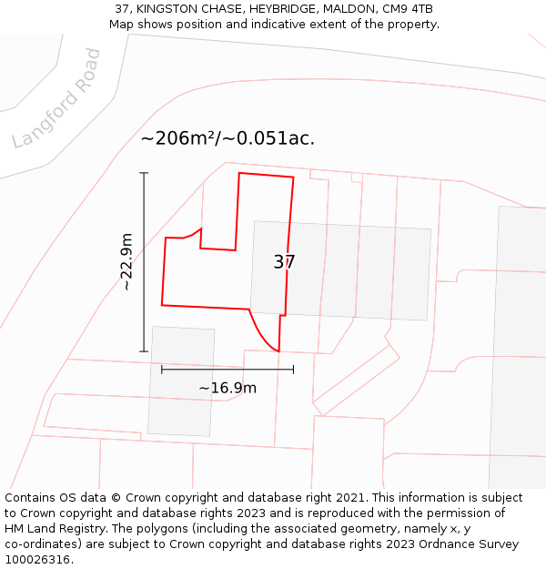 37, KINGSTON CHASE, HEYBRIDGE, MALDON, CM9 4TB: Plot and title map