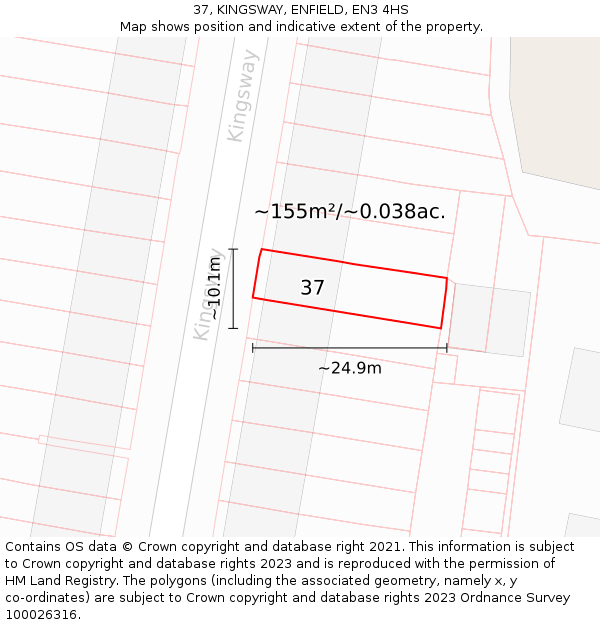 37, KINGSWAY, ENFIELD, EN3 4HS: Plot and title map
