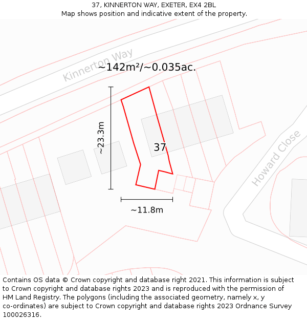 37, KINNERTON WAY, EXETER, EX4 2BL: Plot and title map