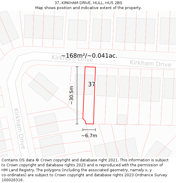37, KIRKHAM DRIVE, HULL, HU5 2BS: Plot and title map