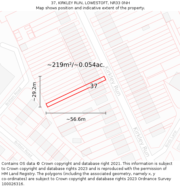 37, KIRKLEY RUN, LOWESTOFT, NR33 0NH: Plot and title map