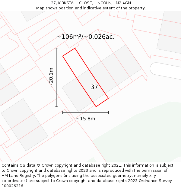 37, KIRKSTALL CLOSE, LINCOLN, LN2 4GN: Plot and title map