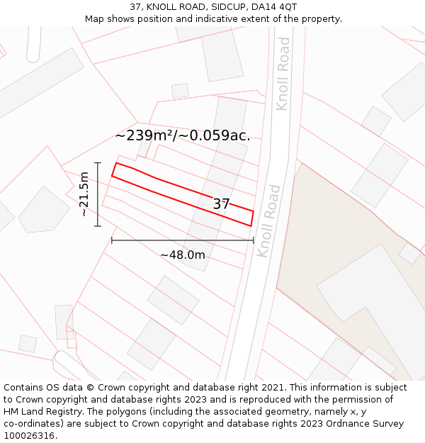 37, KNOLL ROAD, SIDCUP, DA14 4QT: Plot and title map