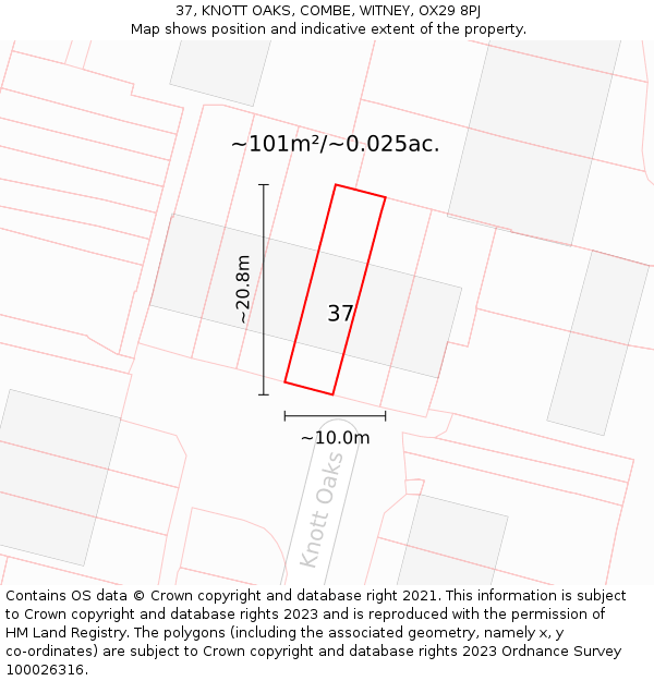 37, KNOTT OAKS, COMBE, WITNEY, OX29 8PJ: Plot and title map