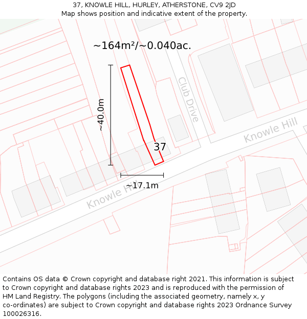 37, KNOWLE HILL, HURLEY, ATHERSTONE, CV9 2JD: Plot and title map