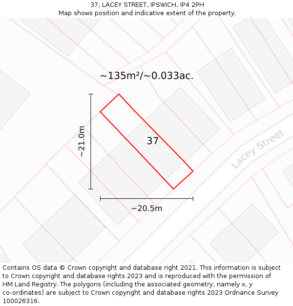 37, LACEY STREET, IPSWICH, IP4 2PH: Plot and title map