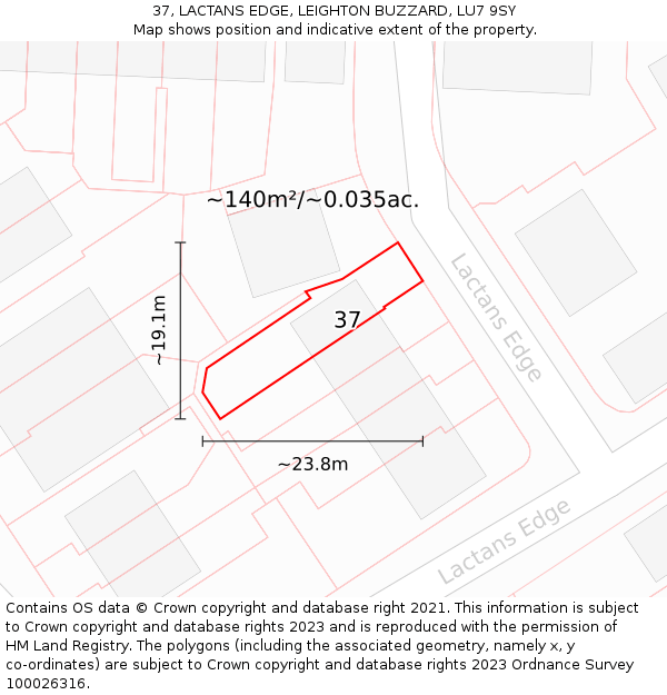 37, LACTANS EDGE, LEIGHTON BUZZARD, LU7 9SY: Plot and title map