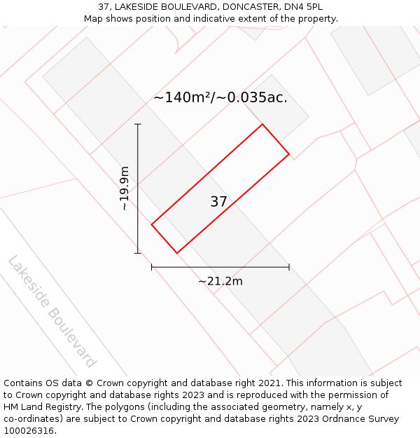 37, LAKESIDE BOULEVARD, DONCASTER, DN4 5PL: Plot and title map