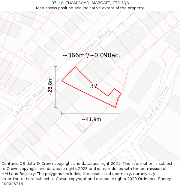 37, LALEHAM ROAD, MARGATE, CT9 3QA: Plot and title map
