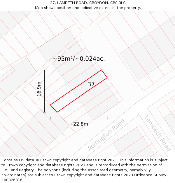 37, LAMBETH ROAD, CROYDON, CR0 3LS: Plot and title map