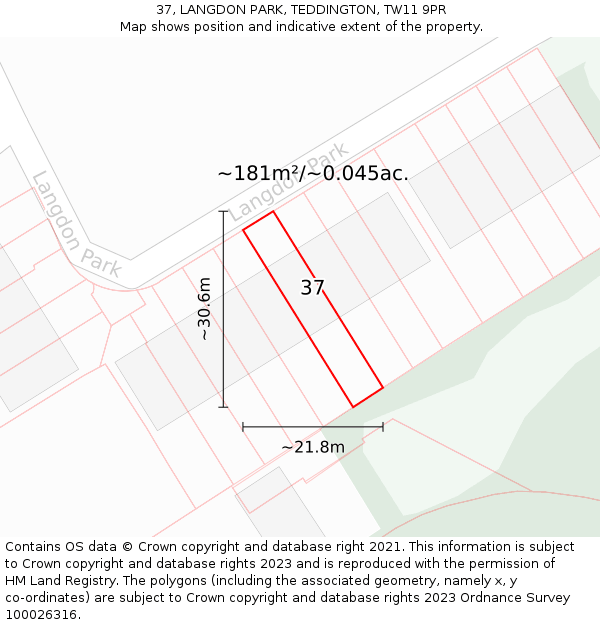 37, LANGDON PARK, TEDDINGTON, TW11 9PR: Plot and title map