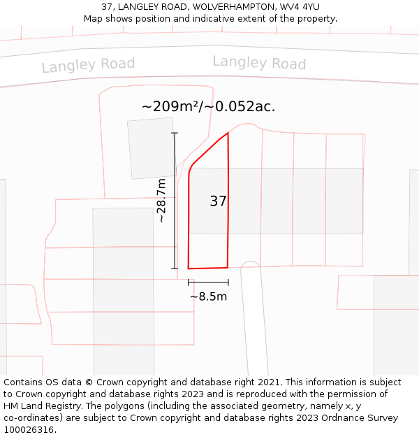37, LANGLEY ROAD, WOLVERHAMPTON, WV4 4YU: Plot and title map
