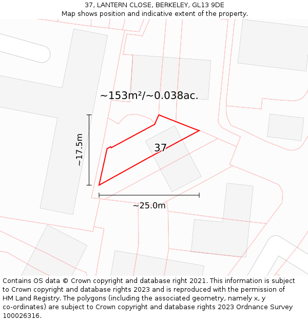 37, LANTERN CLOSE, BERKELEY, GL13 9DE: Plot and title map