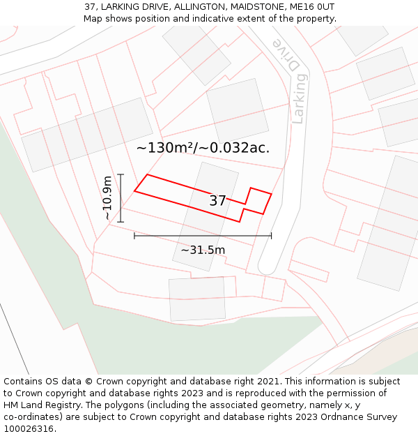 37, LARKING DRIVE, ALLINGTON, MAIDSTONE, ME16 0UT: Plot and title map