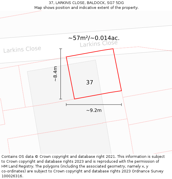 37, LARKINS CLOSE, BALDOCK, SG7 5DG: Plot and title map