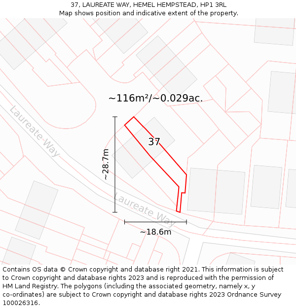37, LAUREATE WAY, HEMEL HEMPSTEAD, HP1 3RL: Plot and title map