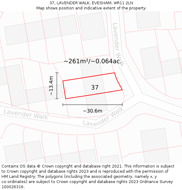 37, LAVENDER WALK, EVESHAM, WR11 2LN: Plot and title map