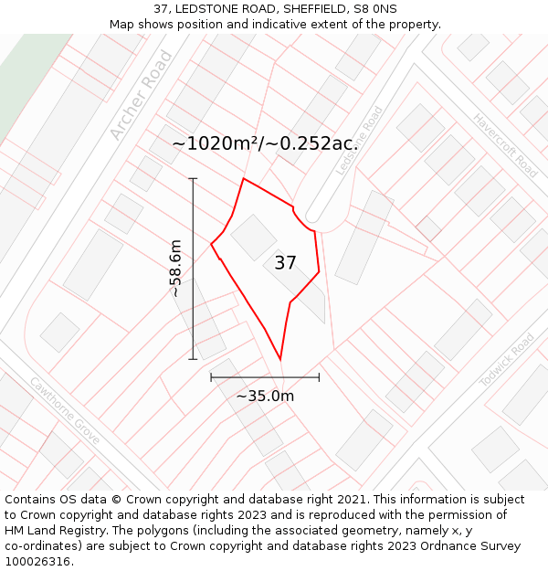 37, LEDSTONE ROAD, SHEFFIELD, S8 0NS: Plot and title map