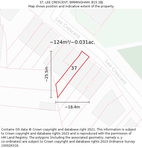 37, LEE CRESCENT, BIRMINGHAM, B15 2BJ: Plot and title map