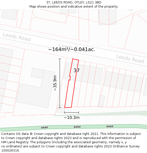 37, LEEDS ROAD, OTLEY, LS21 3BD: Plot and title map