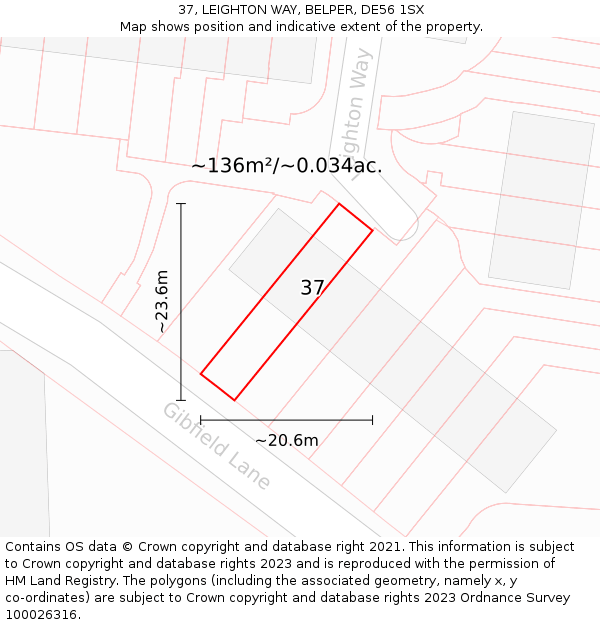 37, LEIGHTON WAY, BELPER, DE56 1SX: Plot and title map
