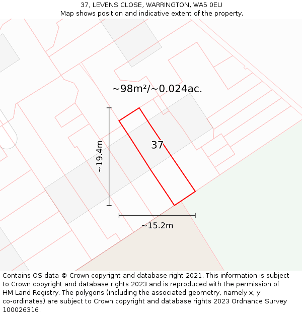 37, LEVENS CLOSE, WARRINGTON, WA5 0EU: Plot and title map